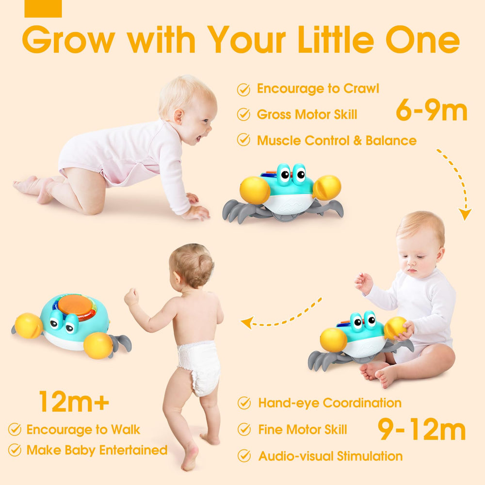 TooyBing musical crawling crab toy during tummy time to engage neck and shoulders