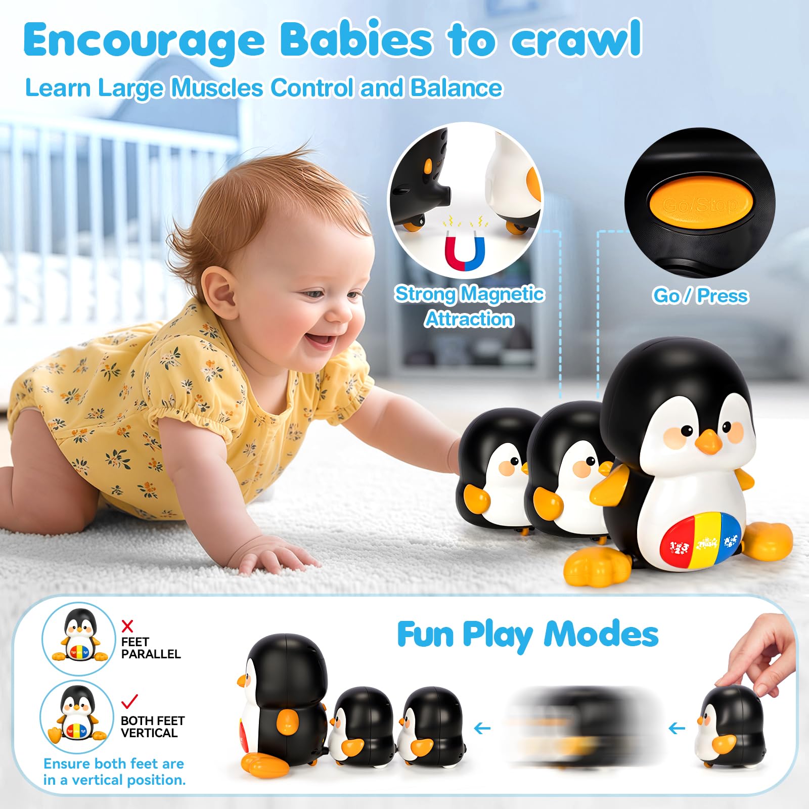 TooyBing penguin learning mode teaches numbers and letters through motion.