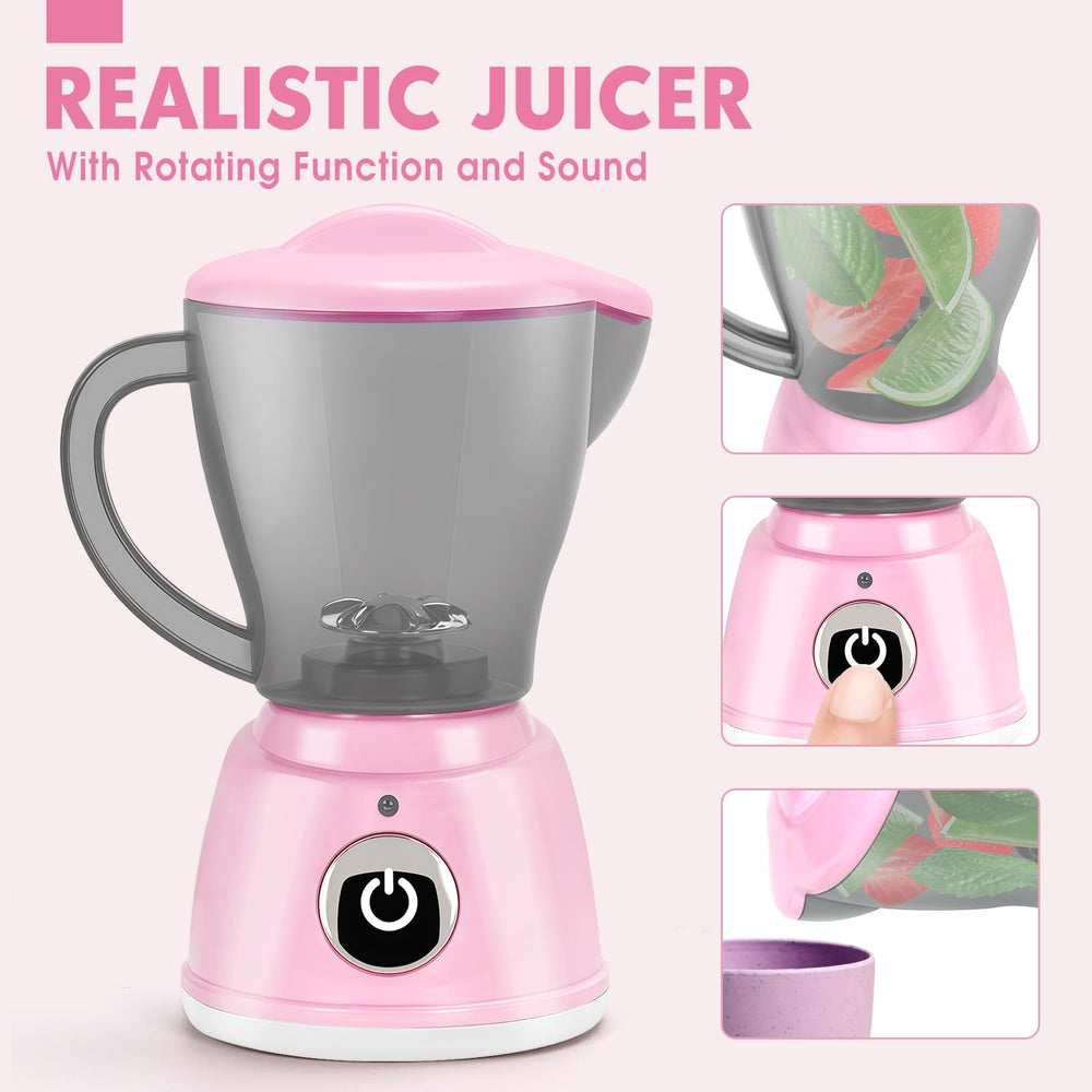 TooyBing pink juicer toy spins fruit into pretend juice.