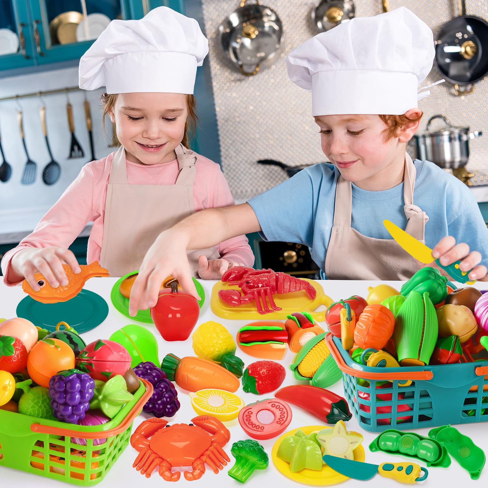 TooyBing pretend shopping theme in a play kitchen setup
