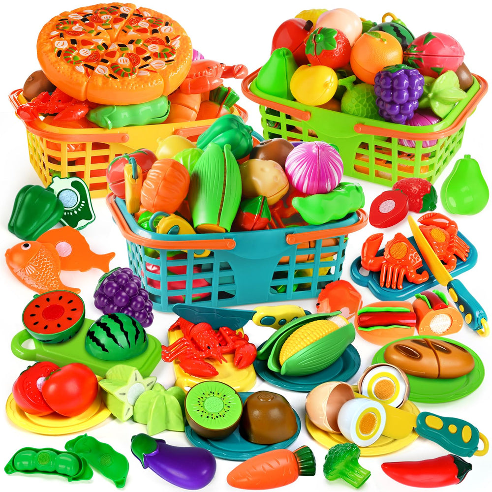 TooyBing Play Food Set with three baskets for organized pretend play