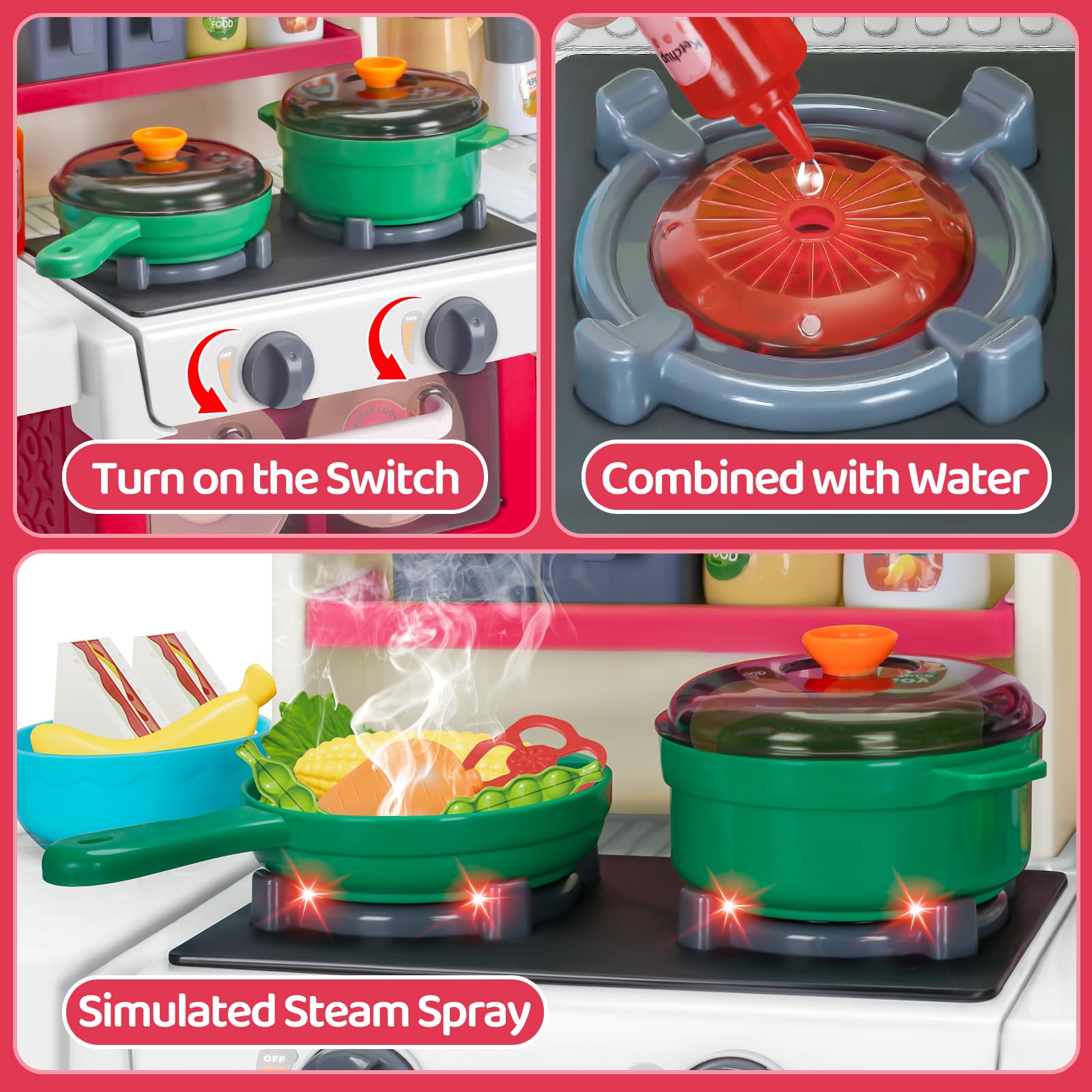 TooyBing Red Play Food and Utensils provide colorful, tactile pretend meal options.