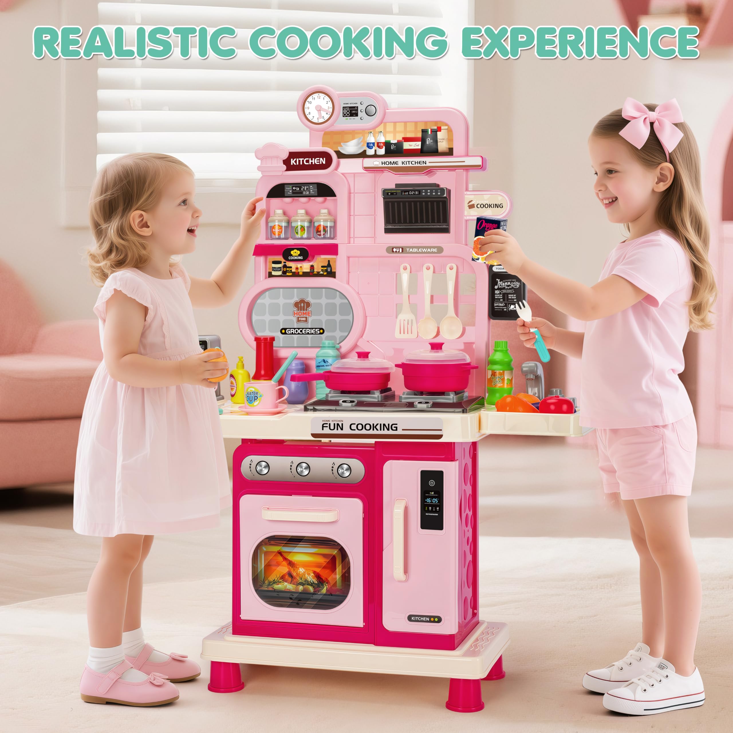 TooyBing refrigerator and oven doors open for a realistic kitchen experience.