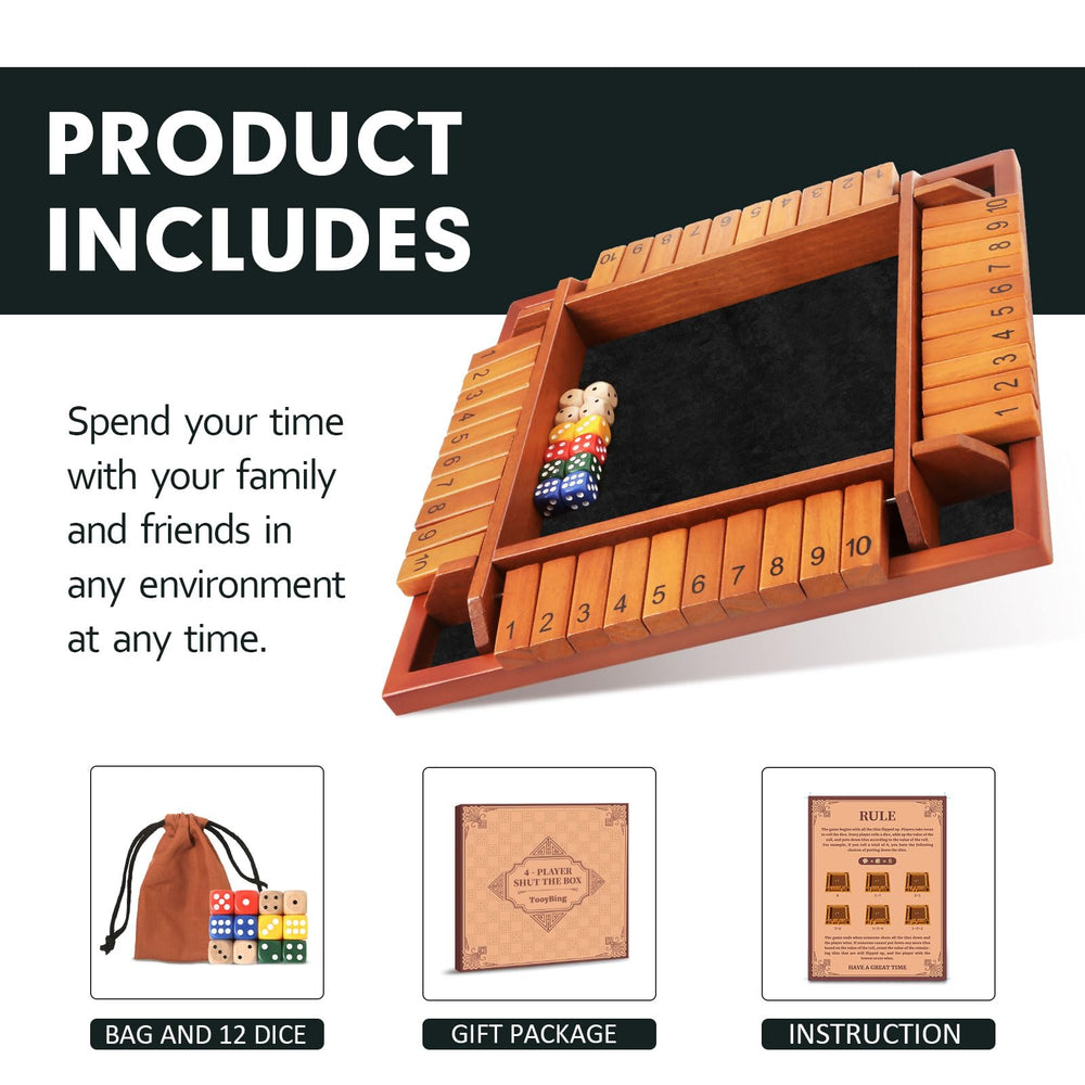 TooyBing Shut the Box 12-dice set supports fast, engaging rounds.