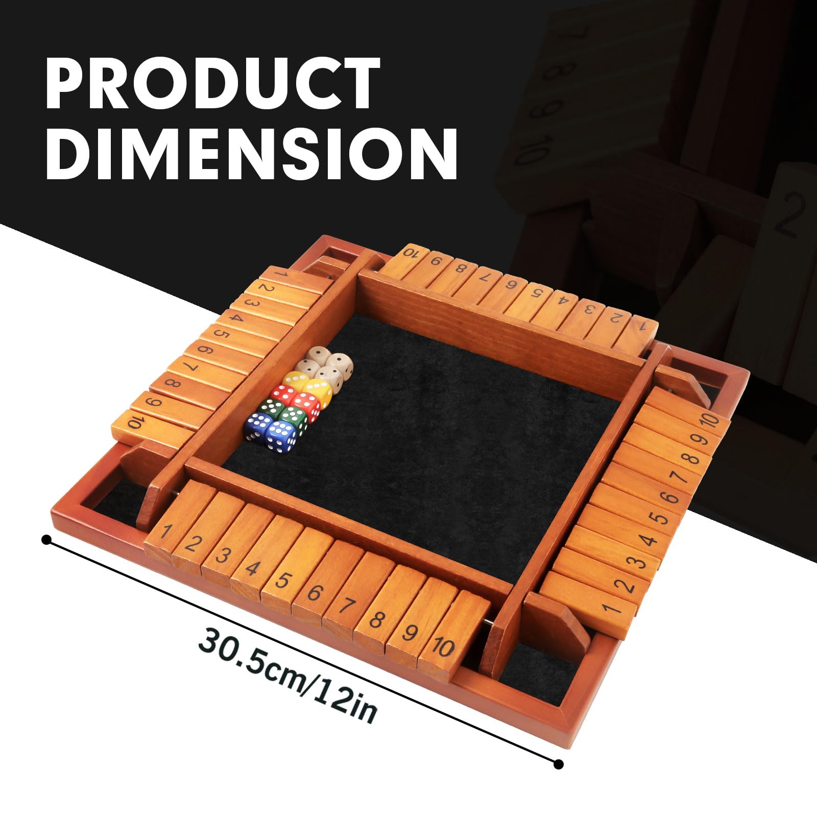 TooyBing Shut the Box wooden lid keeps pieces secure during travel.