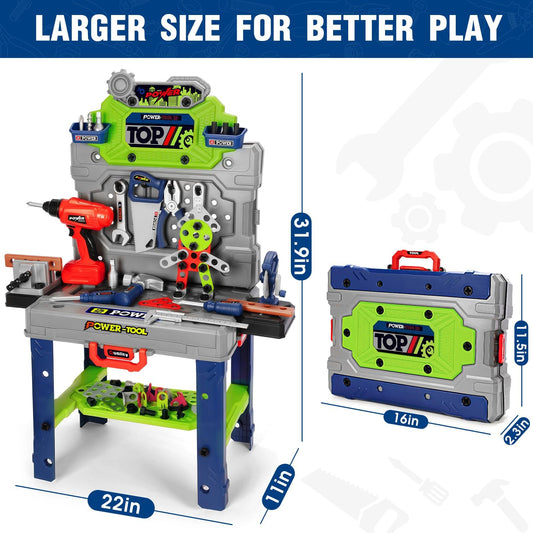 TooyBing tool bench and toolbox offers portable storage for on-the-go play sessions.