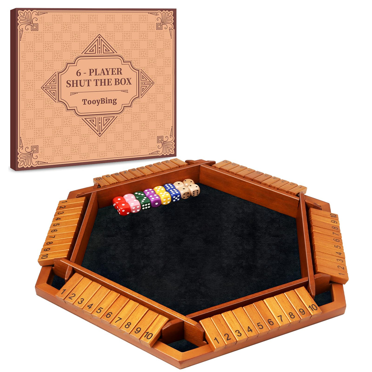 TooyBing Shut The Box box with natural wood finish for family game night
