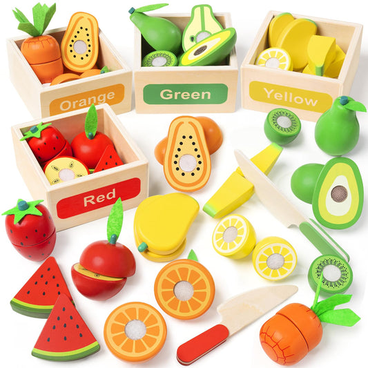 TooyBing wooden play food set with 30 pieces for imaginative pretend play