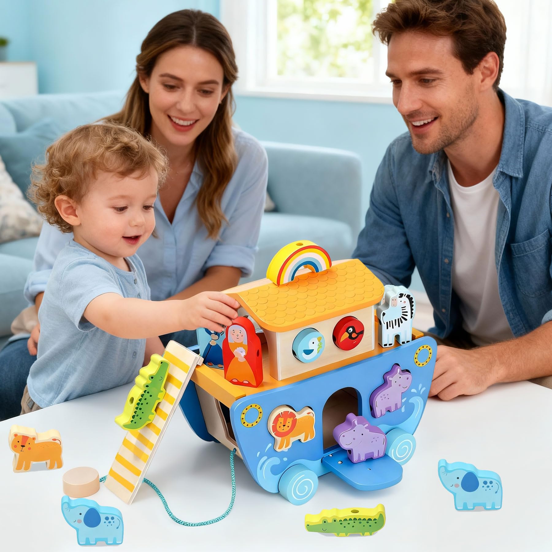 Tooysea Noah’s Ark rainbow blocks add colorful sensory cues for learning.