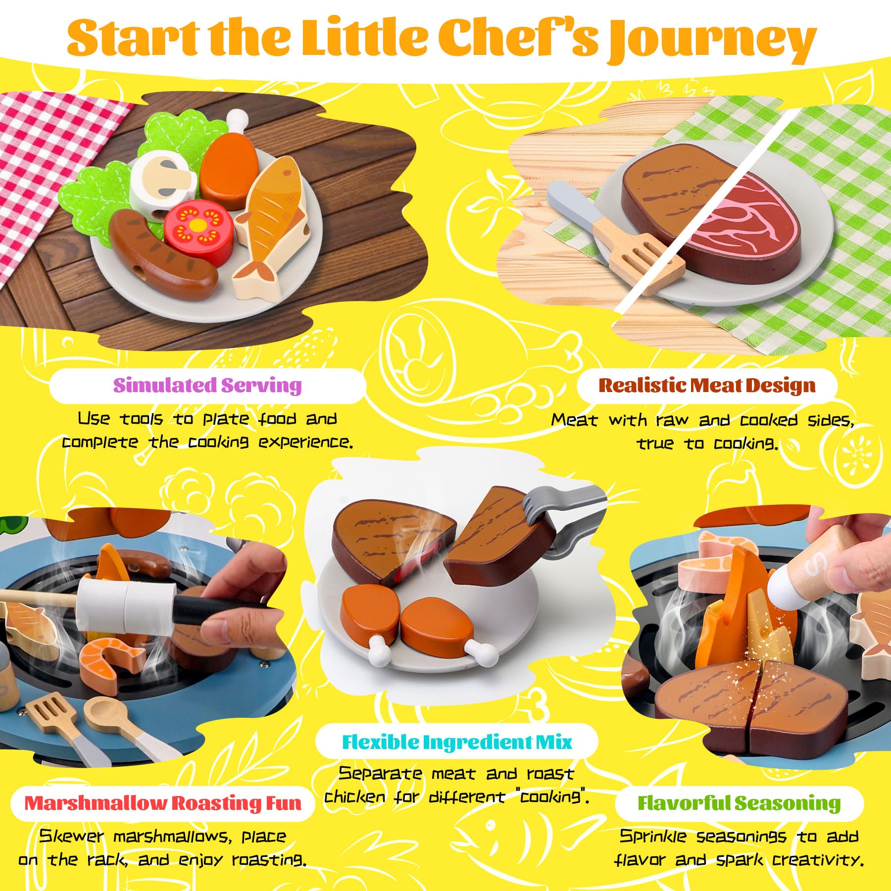 Tooysea food accessories closeup for varied pretend meals.