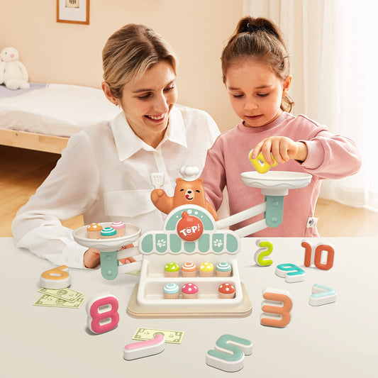 TOP BRIGHT Balance Math Game cakes for counting and color recognition.