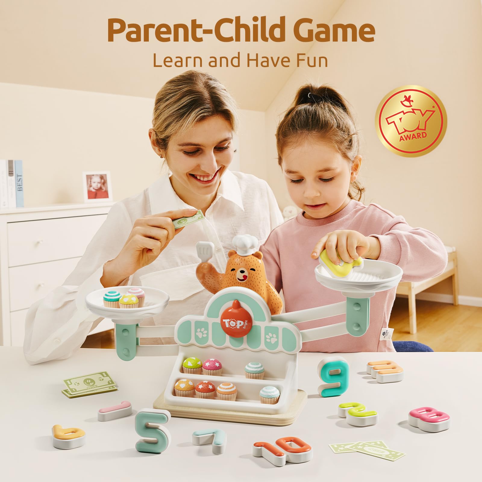 TOP BRIGHT Balance Math Game weights illustrate addition through play.