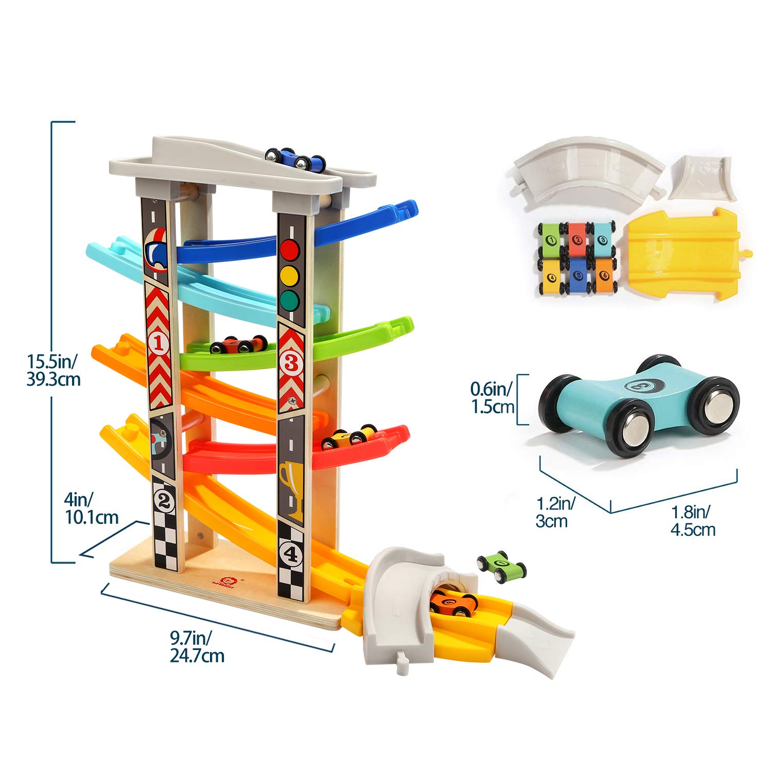 Top Bright complete set includes bridge and parking area for immersive races.