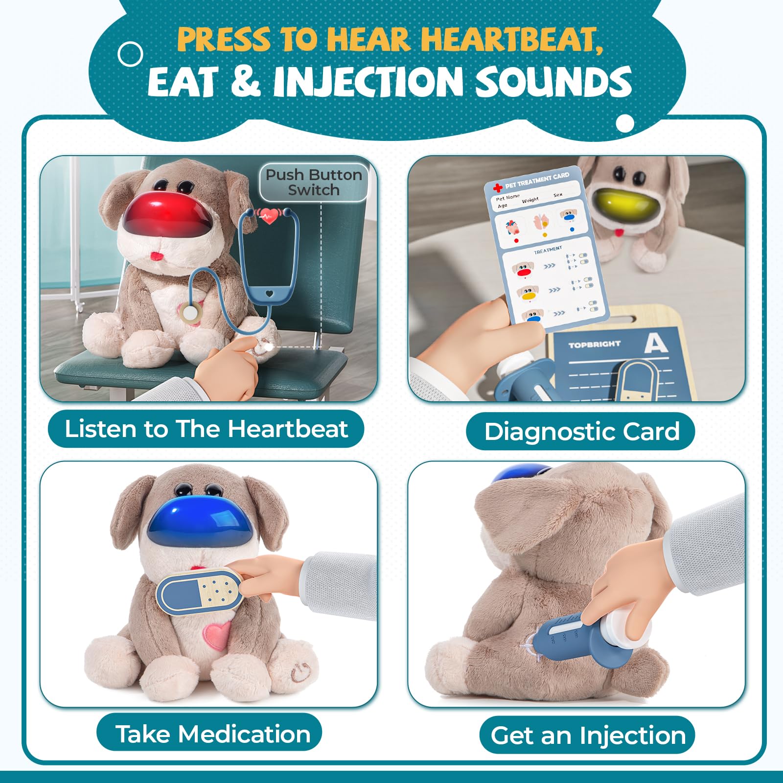 TOP BRIGHT Diagnosis cards guide kids through gentle vet storytelling.