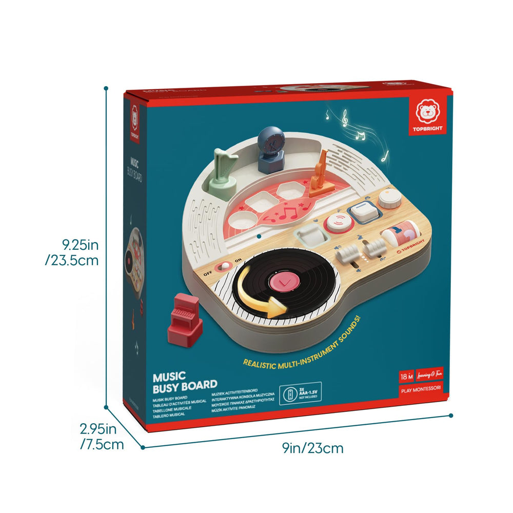 Top Bright DJ Busy Board gift-ready packaging for toddlers and toddlers'
