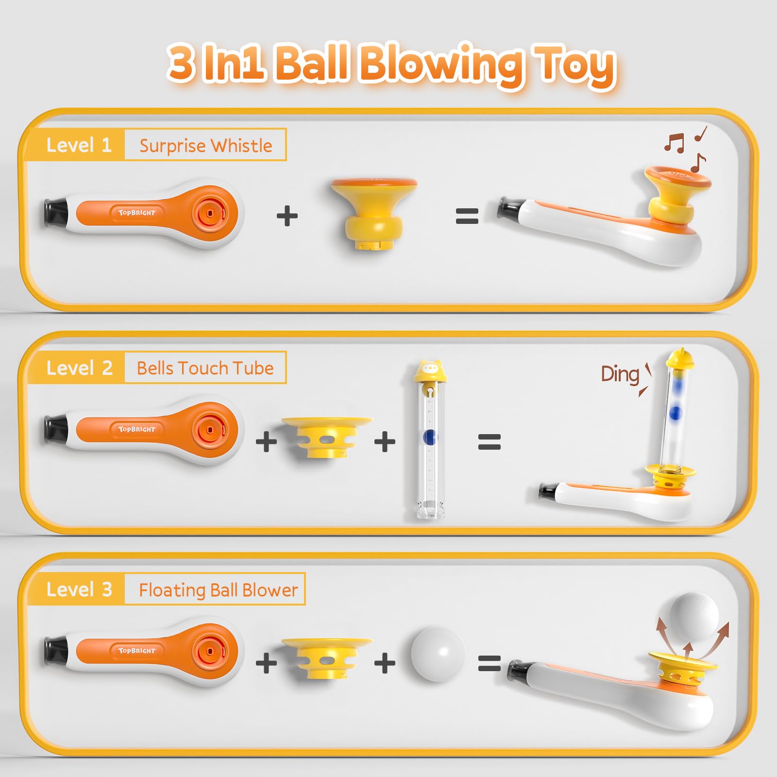 Top Bright floating blow pipe balls for tactile exploration in water play.