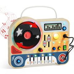 Top Bright Montessori Busy Board front view with LED lights for focused play and learning.