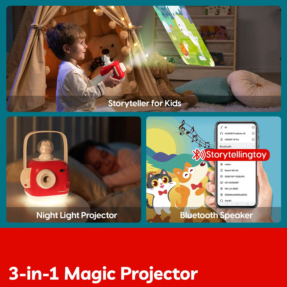 Top Bright Story Projector is lightweight with a handle for easy family travel.