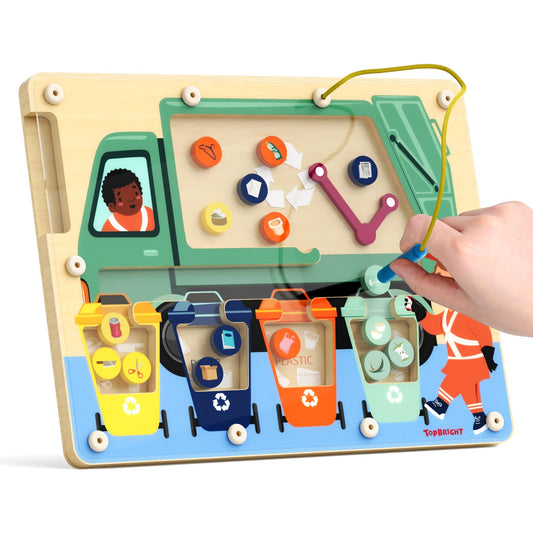 TOP BRIGHT wooden magnetic maze board promotes fine motor skill development during hands-on play
