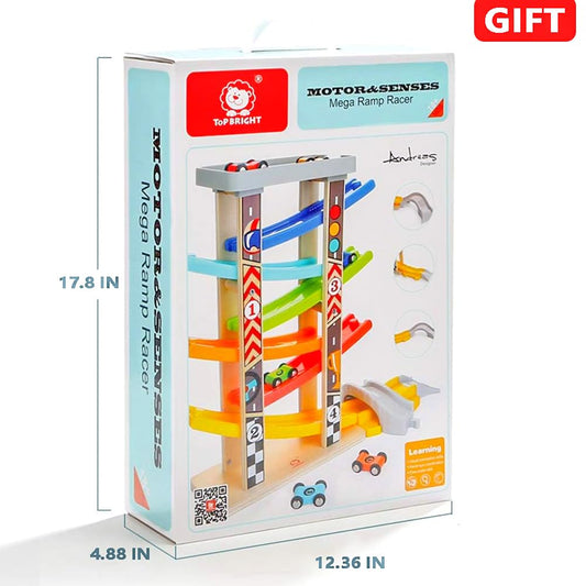Top Bright wooden race cars mini collection sparks imaginative play and improves hand-eye coordination.