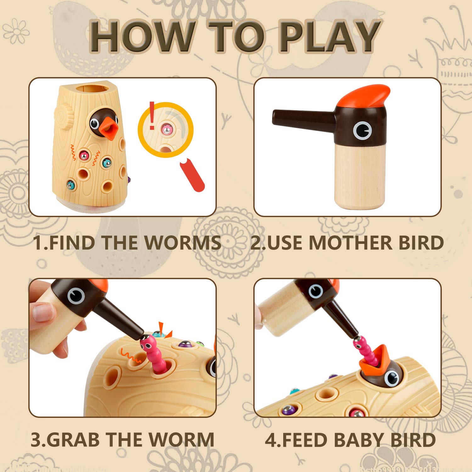Top Bright Woodpecker Worms Catching Toy child playing to develop focus and imaginative storytelling