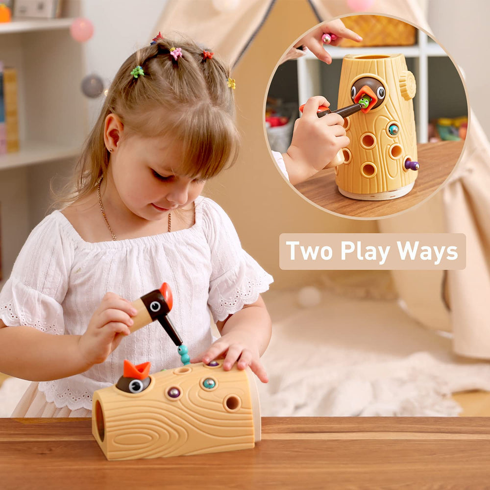 Top Bright Woodpecker Worms Catching Toy worm details featuring safe, sized worms for exploration