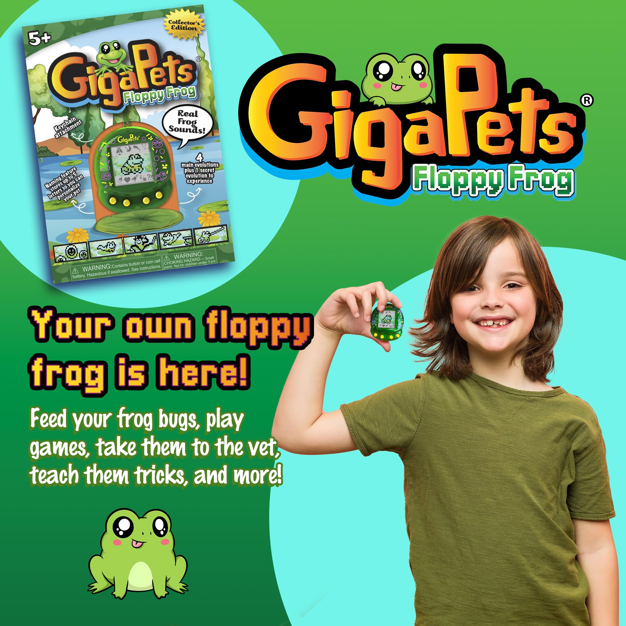 Top Secret Toys Giga Pet Floppy Frog held in hand for portable care and fun.