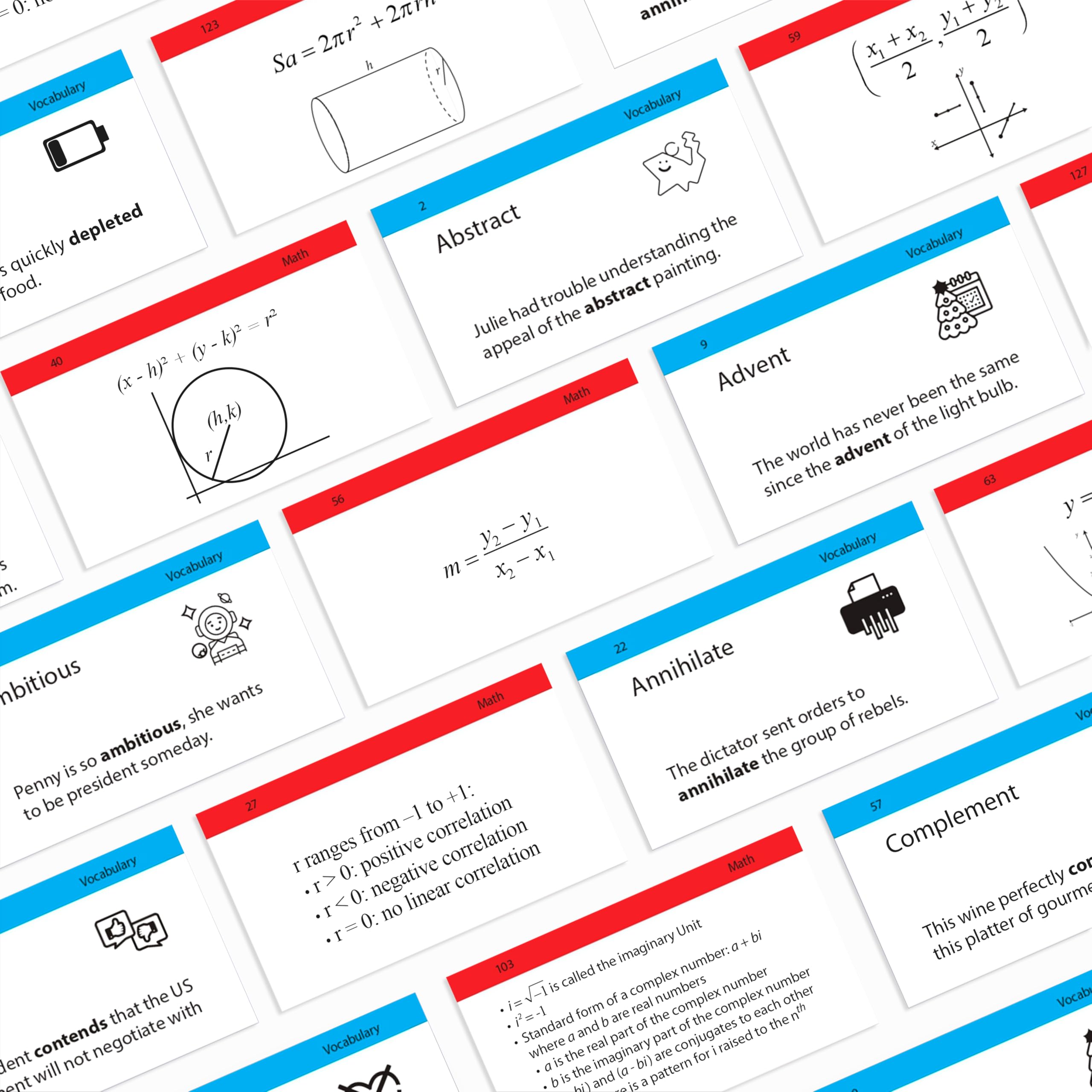 TOP STUDENTS SAT math cards present essential formulas for quick problem solving