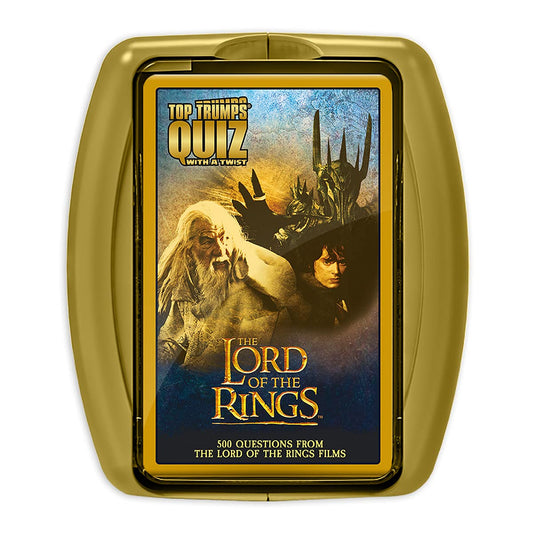 Top Trumps Lord of the Rings Quiz Game cover photo showing iconic scenes for game night