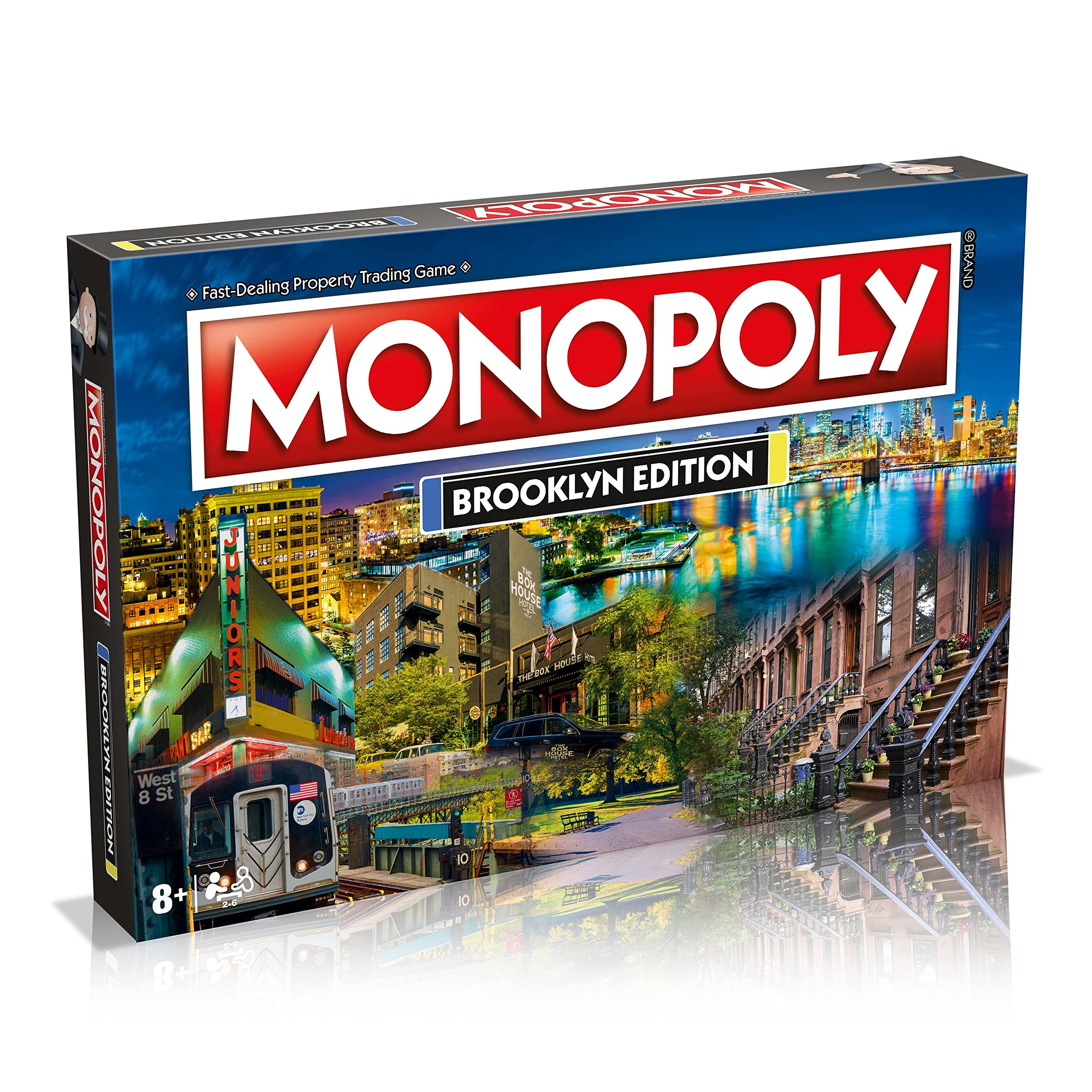 Top Trumps Monopoly Brooklyn Edition board showing Brooklyn landmarks for immersive family game night.