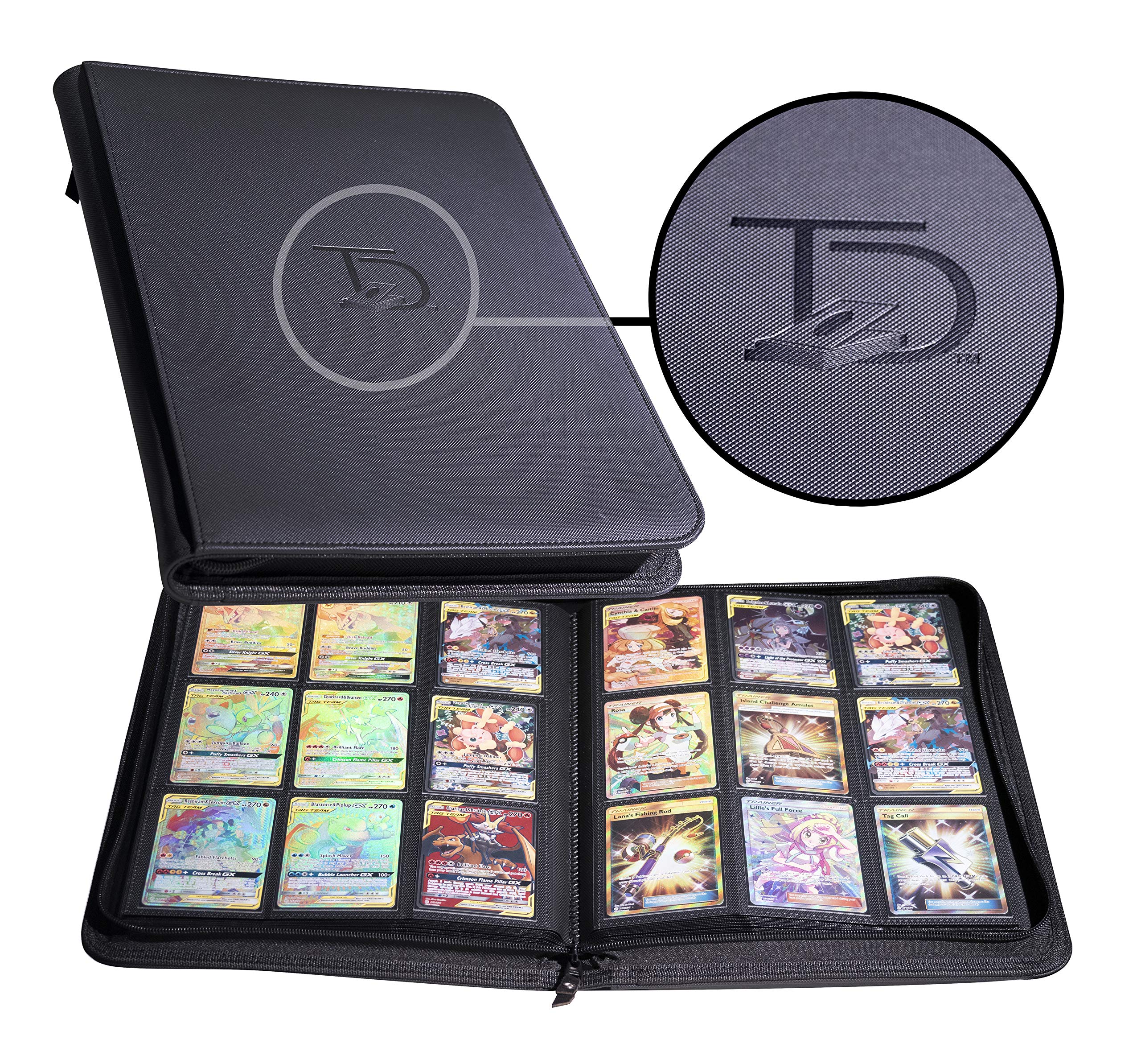TopDeck 500 Card Ringless Zip Binder Pro front view with durable leather protection.