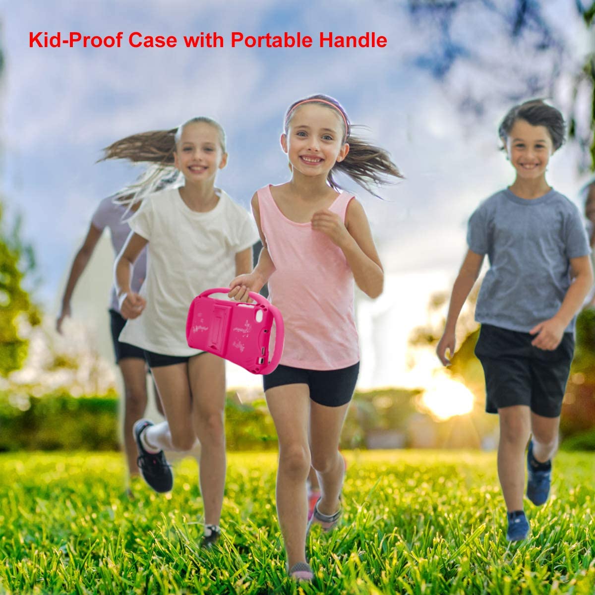 TOPELOTEK 7-inch tablet with dual cameras enables easy moments capture for kids.