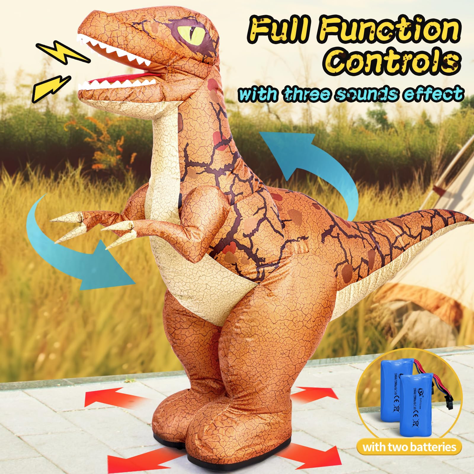 TOPMVP inflatable dinosaur ideal for backyard, indoor, and outdoor play sessions.