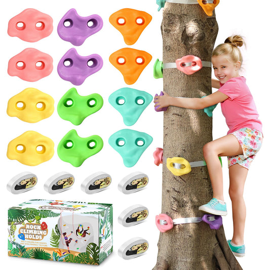 TOPNEW 12 Ninja tree climbing holds in pastel macaroon colors for safe outdoor play