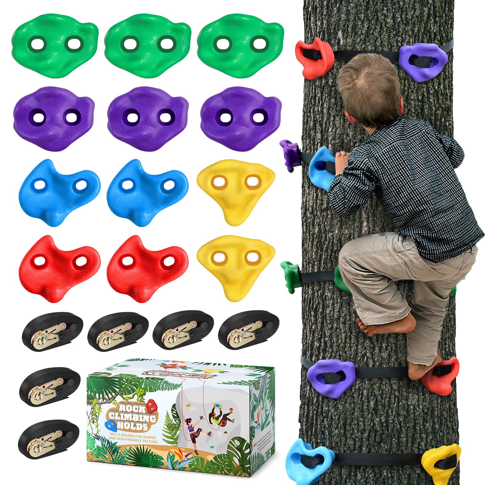 TOPNEW 12 ninja tree climbing holds with textured grips for reliable outdoor climbing.