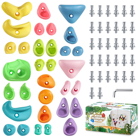 TOPNEW 32 rock climbing holds pack with varied shapes for progressive grip challenges.