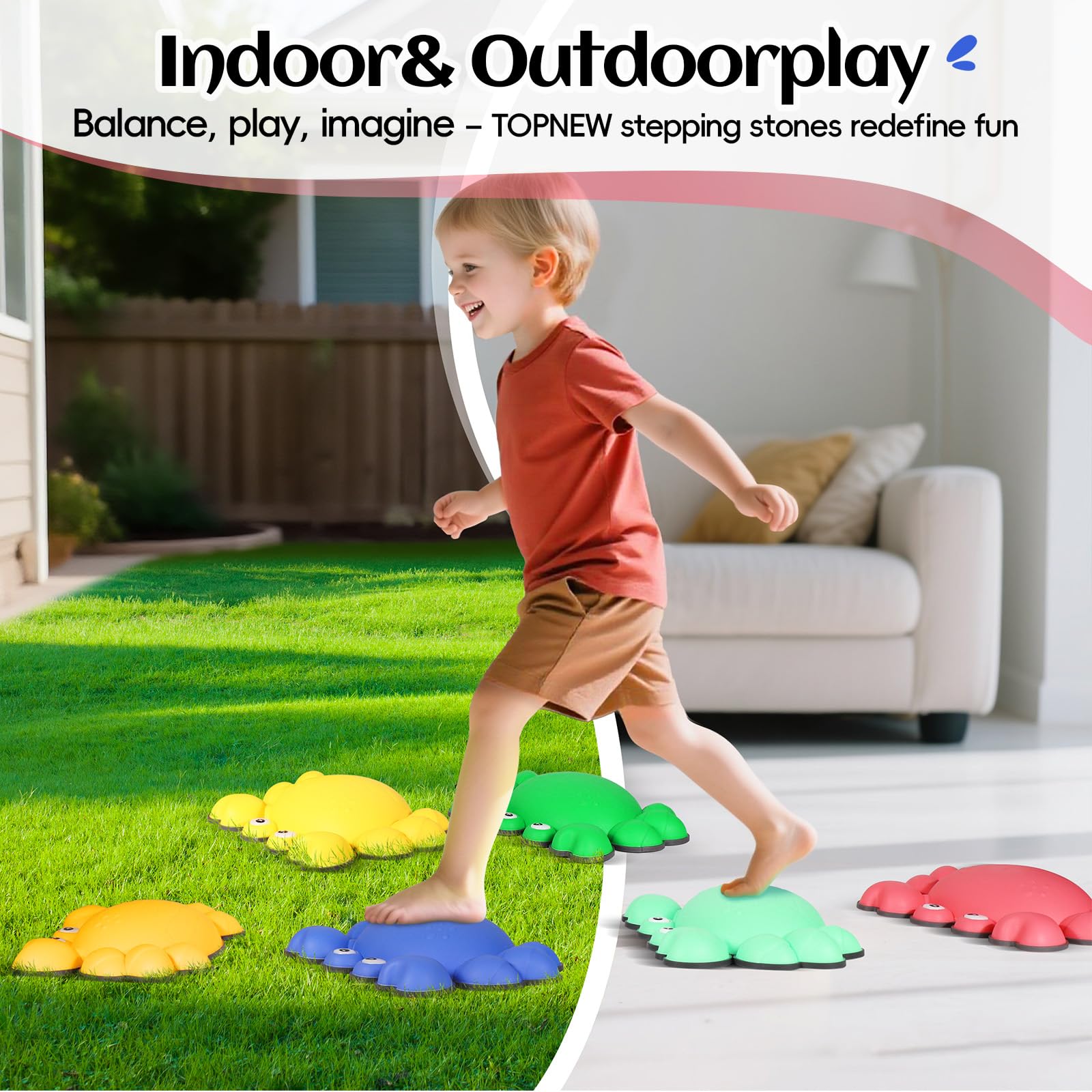 TOPNEW Pastel color stepping stones provide a bright, inviting play landscape
