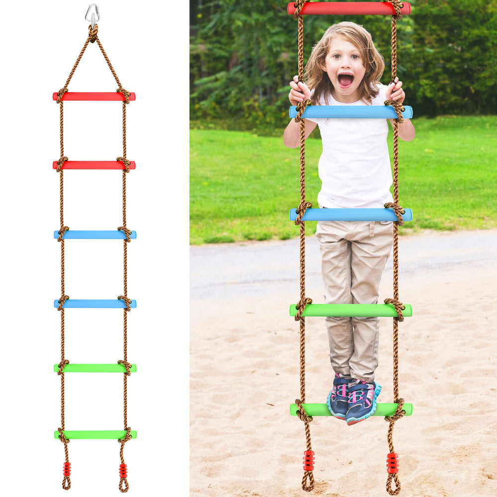 TOPNEW 6.6 ft climbing rope ladder with sturdy rungs for stable indoor play.