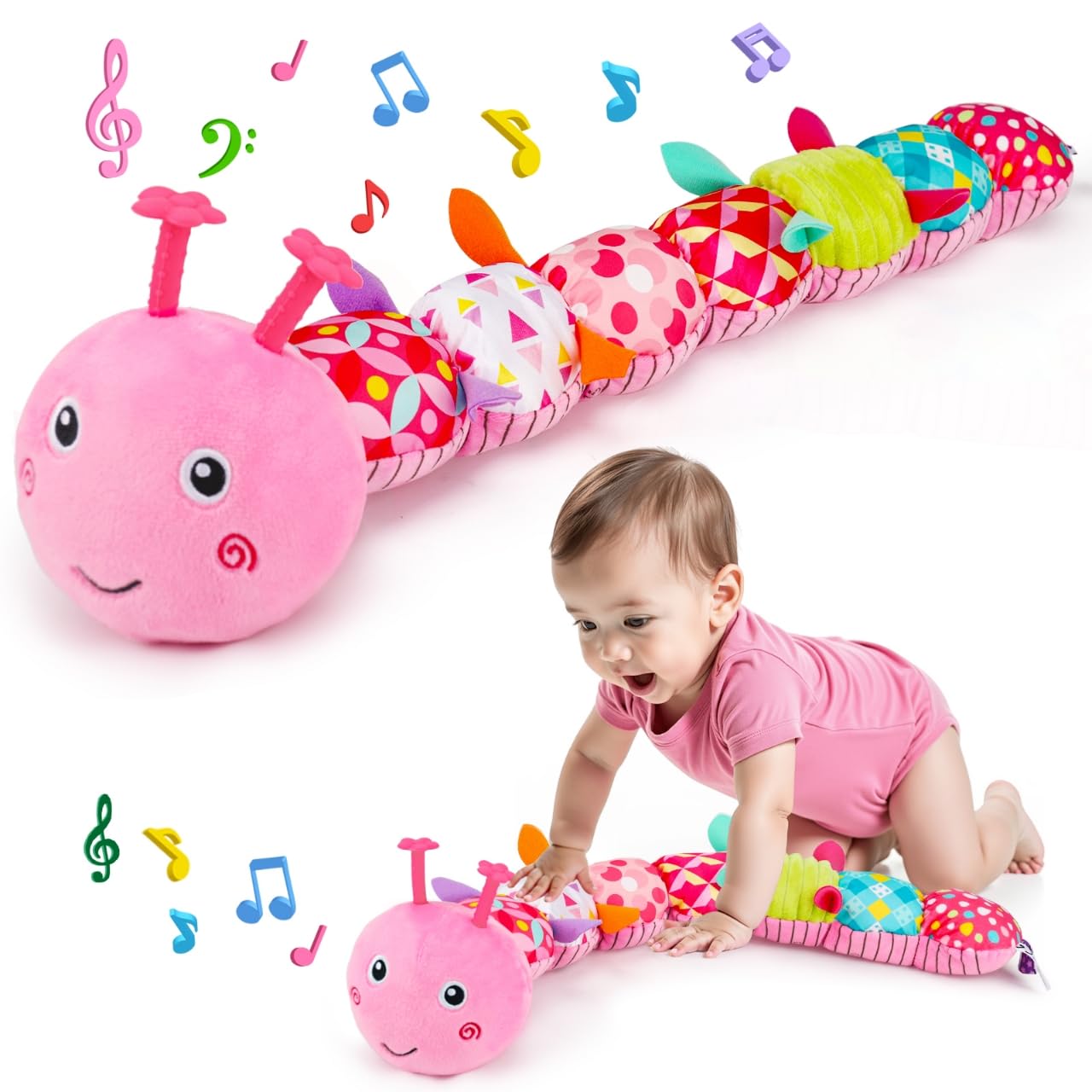 Topsochir baby caterpillar toy front view for tummy time and soothing play.