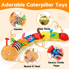 Topsochir caterpillar toy with music and rattle for calming on the go