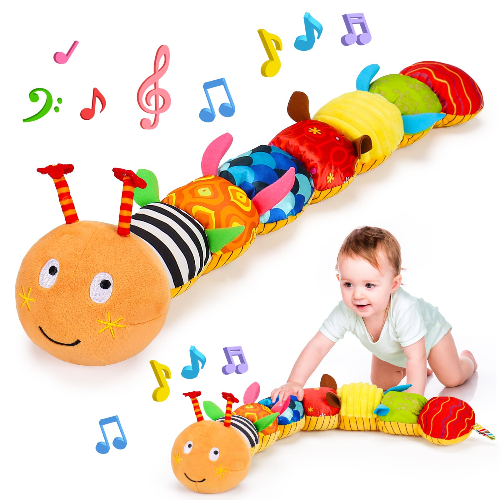 Topsochir baby sensory caterpillar toy with soft plush for newborns