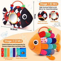 Topsochir fish toy crinkle textures engage senses during tummy time and play.