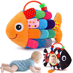 Topsochir baby sensory fish toy front with crinkle scales for curious hands and focus.