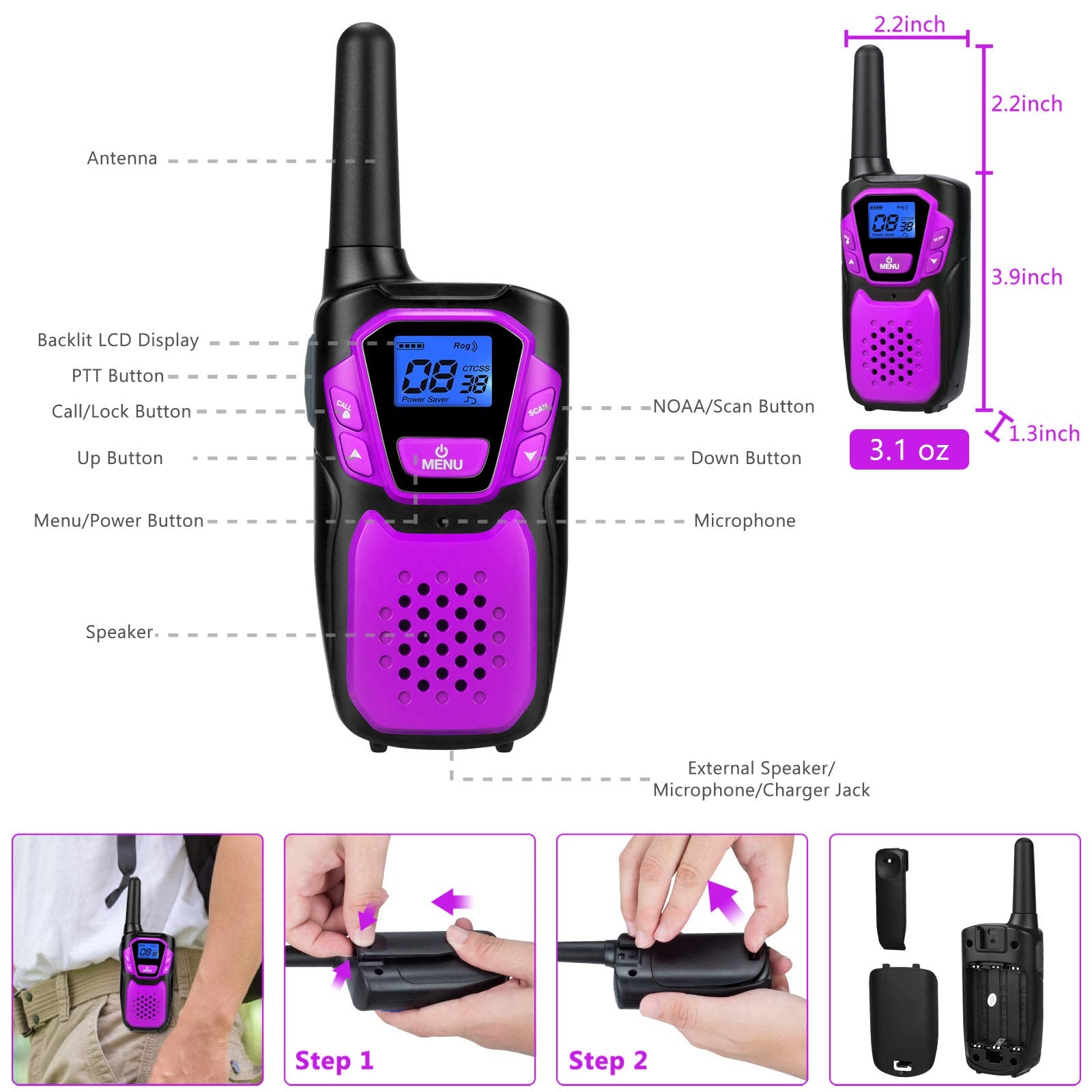 Topsung walkie talkies include emergency alarm for quick alerts during activities.