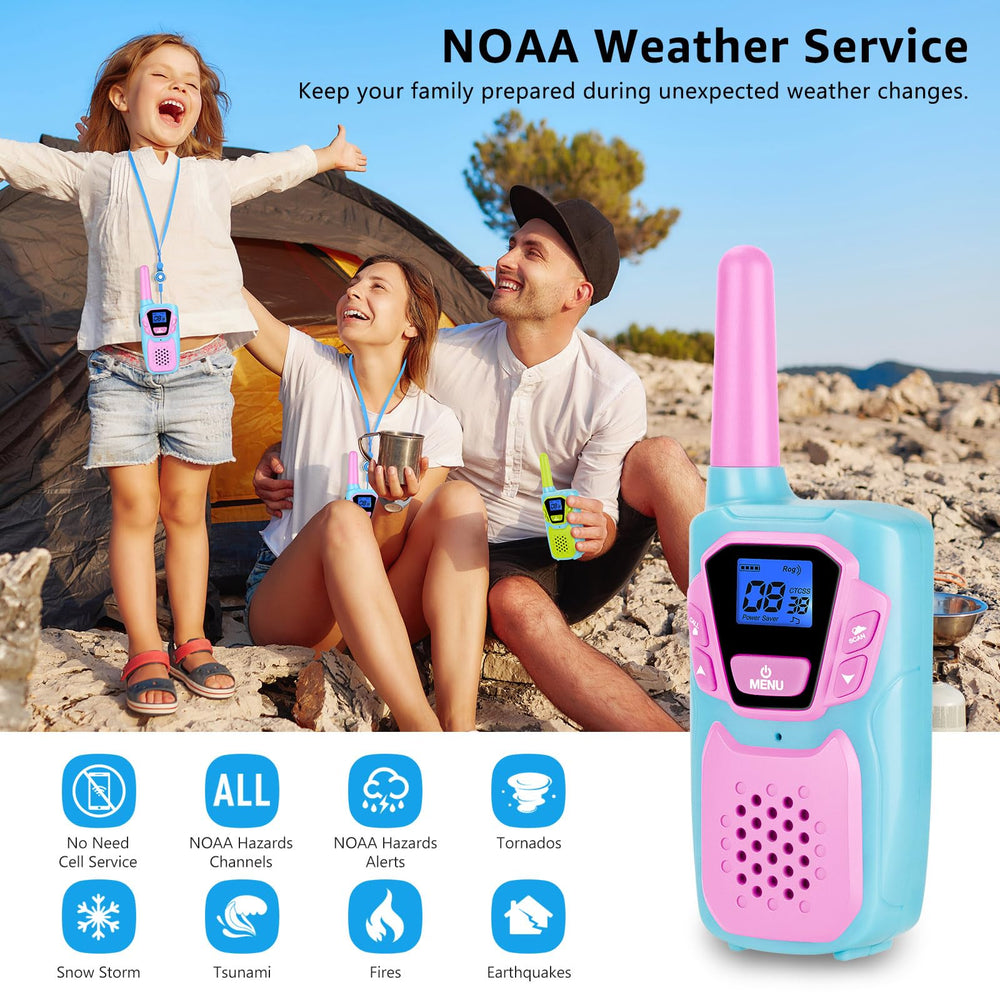 Topsung walkie talkies on a camping table, highlighting long-range communication for adventures.