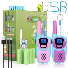 Topsung walkie talkies for kids in pink, front view, promoting easy outdoor play and family communication.