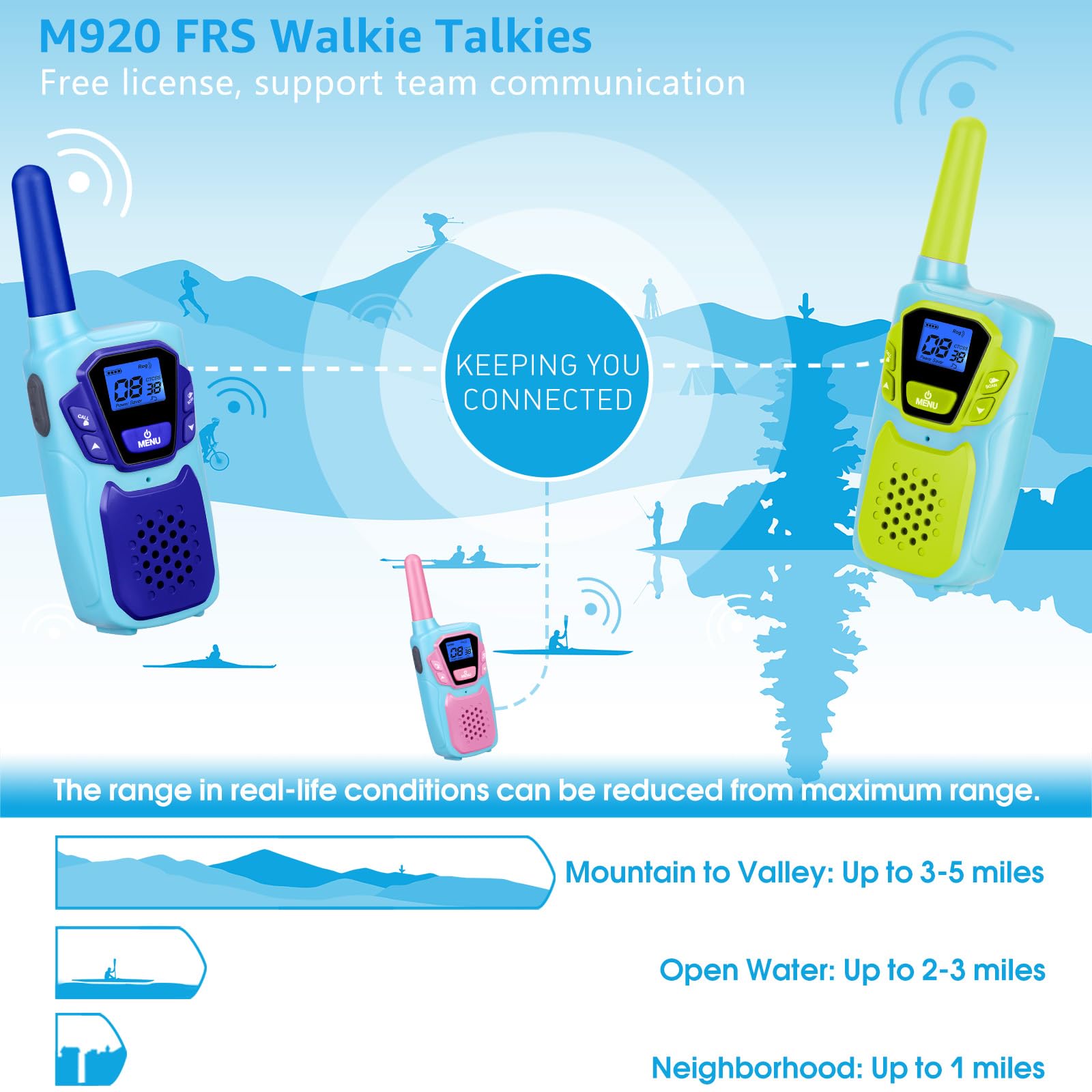 Topsung walkie talkies long-range display, helps you stay in touch on trails and camps.