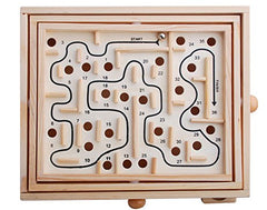 Topwon Wood Labyrinth Table Maze close-up pegs highlight smooth safe finish for play.