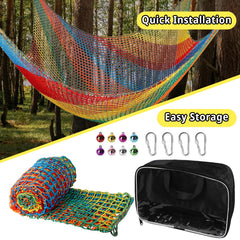 Toriexon multi-scene climbing net features tree house, hammock, and swing use.