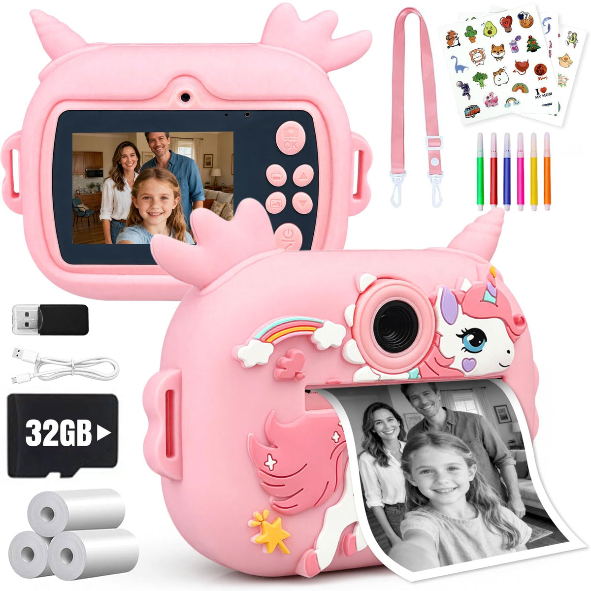 Torlaist Kids Camera Instant Print front view; compact and portable for on-the-go fun.